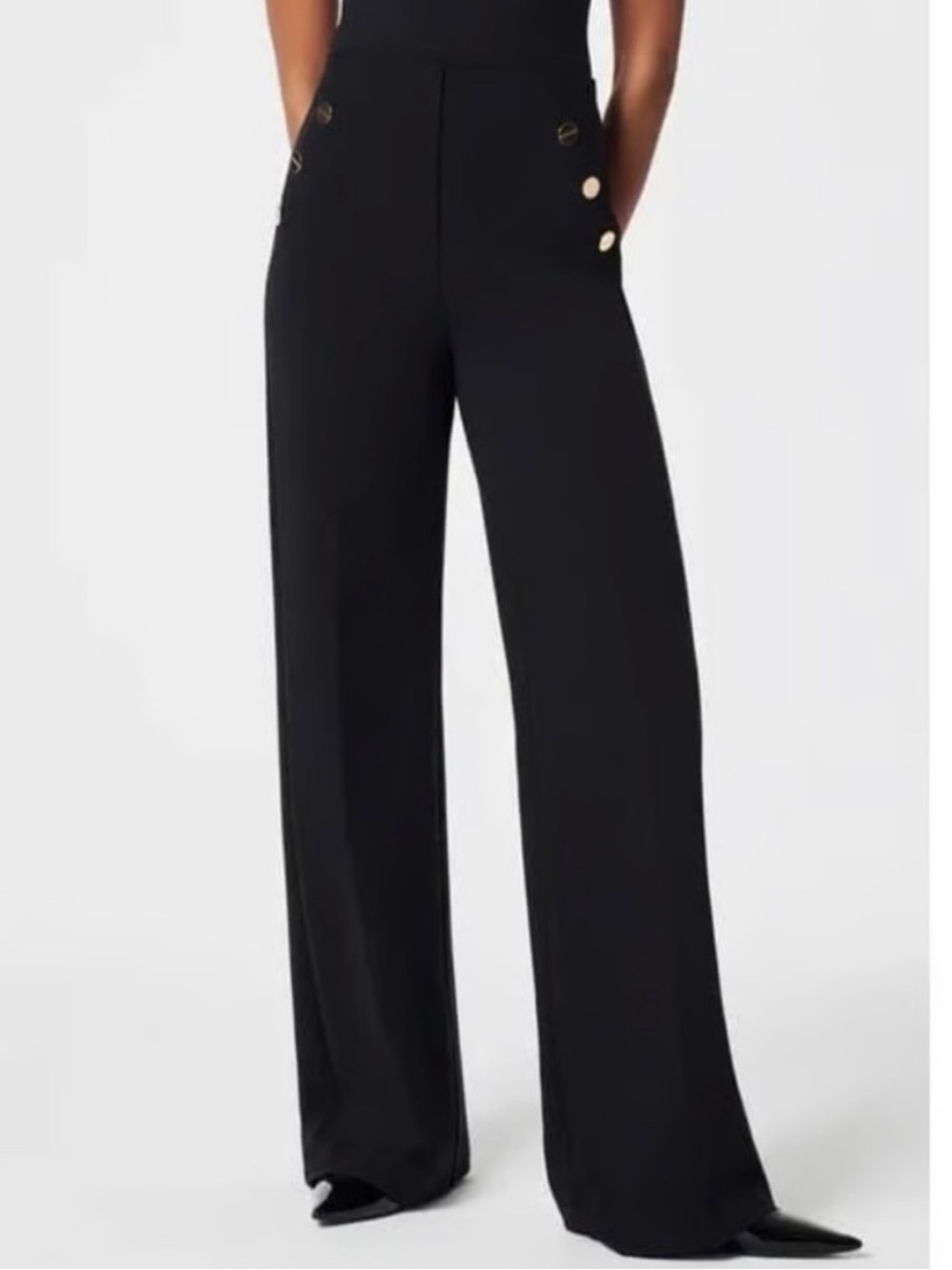 Spanx High-Rise Sailor Gold Button Pants in Black